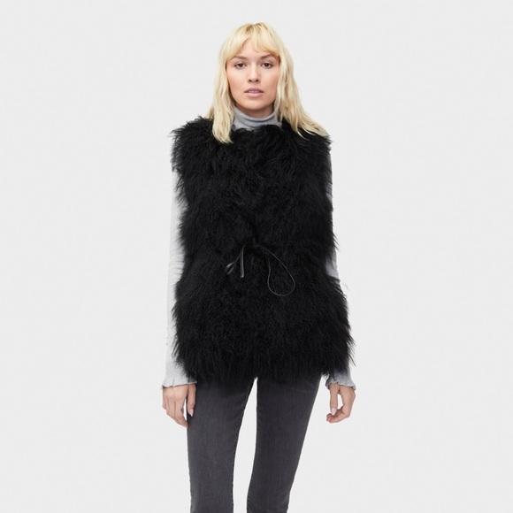 UGG Black Abbey Mongolian Shearling Vest for Women - Picture 1 of 12